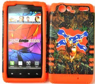 Verizon Hybrid 2 in 1 Case Deer Rebel Flag Camo Hard Plastic Snap On and Orange Silicone Droid Razr Motorola XT912: Cell Phones & Accessories