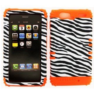 2 in 1 Hybrid Case Protector for Verizon Motorola Droid Razr XT913 Phone   Orange Silicone with Rocker Snap On, Leather Finish Zebra Print: Cell Phones & Accessories