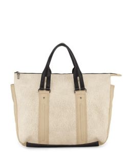 Colorblock Faux Leather Laser Tote Bag, Light Sand   French Connection