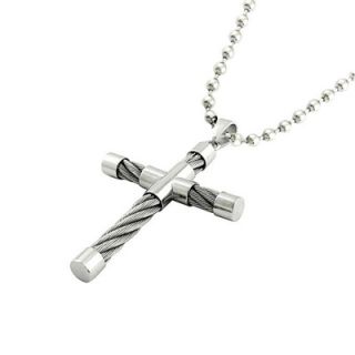 Mens Stainless Steel Cable Cross Pendant   Zales