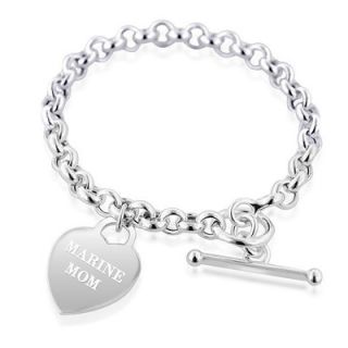 Sterling Silver Marine Mom Heart Charm Bracelet (1 3 Lines)   Zales