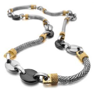 JBlue Jewelry Men's Stainless Steel Necklace Mesh Chain Link Gold Black Silver (with Gift Bag): Jewelry