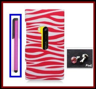 Nokia Lumia 920 AT&T Rubberized Hot Pink White Zebra Design Snap on Case Cover Front/Back + Hot Pink Stylus Touch Screen Pen + One FREE Pinks 3.5mm Bling Headset Dust Plug: Cell Phones & Accessories