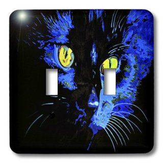 3dRose LLC lsp_46774_2 Marley at Midnight, Black, Cat, Domestic Cat, Long Haired Cat, Marley, Pet, Halloween, Double Toggle Switch   Switch And Outlet Plates  