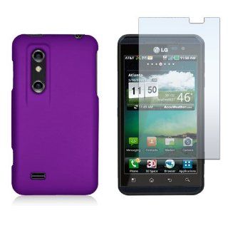 LG Optimus 3D P920/Thrill P925   Purple Silicone Rubber Gel Soft Skin Case Cover + Clear LCD Screen Protector: Cell Phones & Accessories