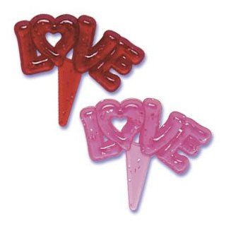 12 CT Glitter "Love" Cupcake Picks Valentines Cake Toppers: Toys & Games