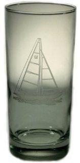 Sailboat Cooler Glasses 15oz Set of 4 Gift Box Nautical Tropical Home Decor: Kitchen & Dining