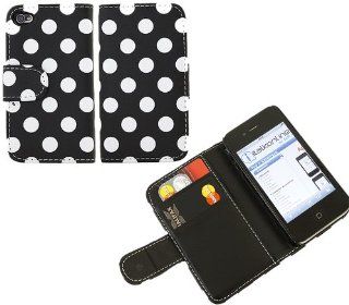 iTALKonline BLACK WHITE POLKA DOTS Executive Wallet Case Cover Skin with Credit Card Holder For Apple iPhone 4 4S (2011) 4G HD: Cell Phones & Accessories