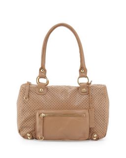 Dylan Perforated Leather Duffle Tote, Beige Nougat   Linea Pelle