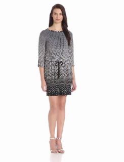 London Times Women's Printed Blouson Dress with Embellished Neckline at  Womens Clothing store: