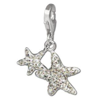 SilberDream Glitter Charm Swarowski Elements starfish AURORA, 925 Sterling Silver Charms Pendant with Lobster Clasp for Charms Bracelet, Necklace or Earring GSC102: SilberDream: Jewelry