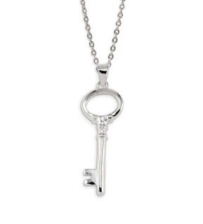 Solid .925 Sterling Silver Oval Skeleton Key Pendant: Jewelry