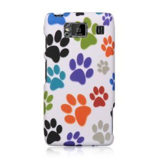 VMG 2 Item Combo Cell Phone Case Cover For Motorola Droid RAZR MAXX HD XT926M Image Design   White Multi Colored Dog Paws Pawprint Hard 2 Pc Plastic Snap On Protective Case + LCD Clear Screen Saver Protector [by VANMOBILEGEAR] *** For "RAZR MAXX HD&qu