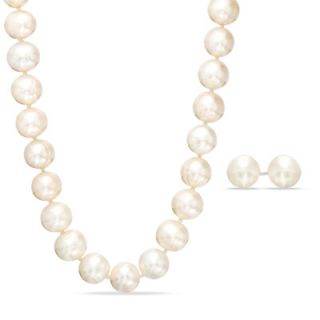 0mm Cultured Freshwater Pearl Strand Necklace and Earrings Set