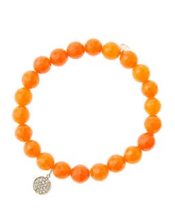 8mm Faceted Orange Agate Beaded Bracelet with Mini Yellow Gold Pave Diamond