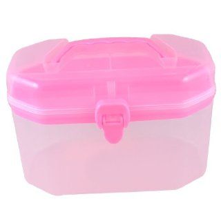 Plastic Double Layers Detachable Cosmetic Storage Handle Box Case Clear Pink : Storage Cabinets : Office Products