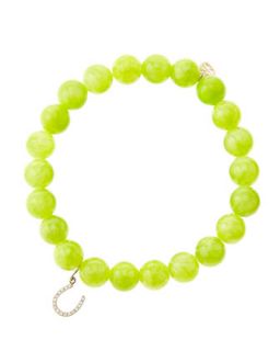 8mm Smooth Lime Jade Beaded Bracelet with 14k White Gold/Micropave Diamond