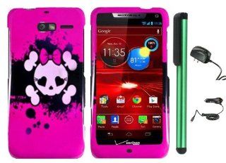 Pink Black Heart Love Eye Cute Skull Premium Design Protector Hard Cover Case for Motorola DROID RAZR M XT907 (Verizon) + Luxmo Brand Travel (Wall) Charger & Car Charger + Combination 1 of New Metal Stylus Touch Screen Pen (4" Height, Random Color