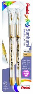 Pentel Arts Sunburst Metallic Gel Pen, Medium Line, Permanent, Gold Ink, 2 Pack (K908BP2X) : Gel Ink Rollerball Pens : Office Products