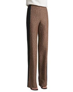 Womens Donegal Tweed Knit Wide Leg Pants with Elastized Waistband & Contrast