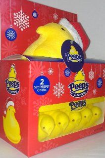 Peeps & Company Christmas Holiday Gift Set With Stuffed Chick Peep Wearing Santa Hat & Peeps Chicks Marshmallows (Red Santa Hat & Yellow Peeps) : Stocking Stuffers : Grocery & Gourmet Food