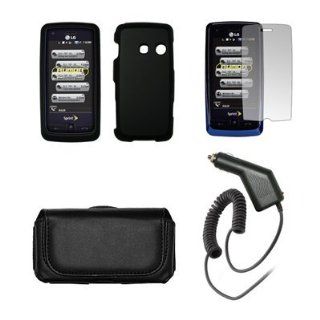 LG Rumor Touch LN510 Premium Black Leather Carrying Pouch+ Black Rubberized Hard Snap on Case Cover+Premuim LCD Screen Protetor+Premium Rapid Car Charger Combo For LG Rumor Touch LN510: Cell Phones & Accessories