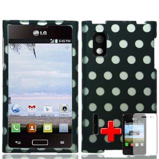LG Optimus Extreme L40G (Straight Talk/ Net 10) 2 Piece Snap On Glossy Image Case Cover, Black/White Polka Dot Design + LCD Clear Screen Saver Protector: Cell Phones & Accessories