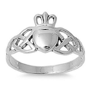 .925 Sterling Silver Irish Ring with Claddagh Symbol (5): Jewelry
