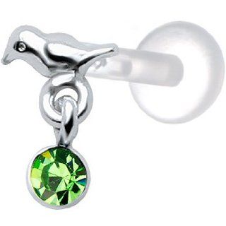 Silver 925 Bird Peridot Green Dangling CZ Tragus Earring: Body Piercing Rings: Jewelry