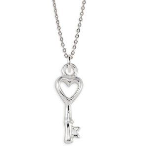 .925 Sterling Silver Love Heart Skeleton Key Pendant: Jewelry