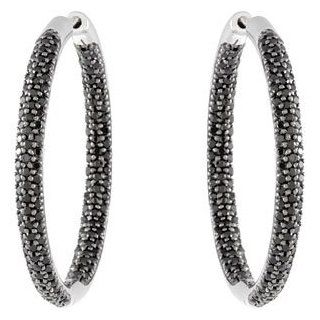 925 Sterling Silver Gen Black Spinel Hoop Earrings: GoldenMine: Jewelry