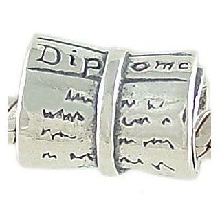 Diploma Solid 925 Sterling Silver Bead fits European Charm Bracelet: Jewelry