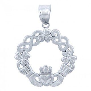.925 Sterling Silver Trinity Knot and Clover Leaf Celtic Claddagh Pendant: Jewelry