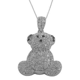 Cz Studded 925 Sterling Silver Teddy Bear Pendant With 18" Box Chain: Pendant Necklaces: Jewelry