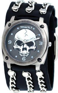 Nemesis #3CB926G Men's Wide Leather Round Skull Cuff Watch: Watches