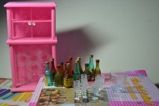 Barbie Size Dollhouse Furniture  Wine Cabinet with Liquor Bottles and Glasses: Toys & Games