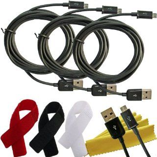 ColorYourLife Bundle of 3 PCS 3 Feet USB to Micro USB Sync and Charging Cable for Samsung Galaxy S4 i9500 S4 mini Note 2 II, LG, HTC, Sony & Other Smartphones with 3 Pcs Velcro Cable Tie + Microfiber Cleaning Cloth   Retail Packaging (3 Ft Black): Cell