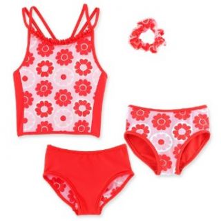 Chez Ami by Patsy Aiken Designs Girls Swim Two Piece Tankini Top/Bikini Bottom Set FREE scrunchie Coral/Pink/White Floral Print UPF 50+   Size 6X: Fashion Tankini Sets: Clothing