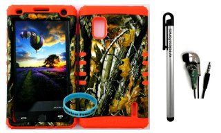 AT&T LG Optimus G E970 Hybrid 2 in 1 Big Branch Mossy Camo Plastic Snap On + Orange Silicone Kickstand Cover Case (Stylus Pen,Camo Earpiece & Wireless Fones' Wristband included): Cell Phones & Accessories