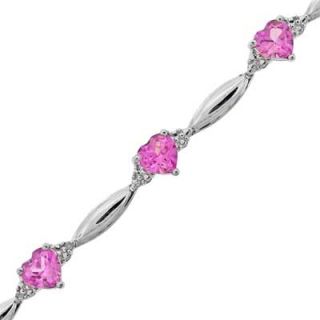 Heart Shaped Lab Created Pink Sapphire and Diamond Accent Bracelet in