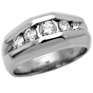 Mens .65ct Round Diamond Channel Set Wedding Band Ring 14k White Gold Jewelry