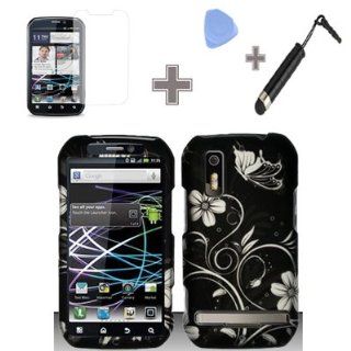 (4 Items Combo : Case   Screen Protector Film   Case Opener   Stylus Pen) Rubberized Black Silver Vine Flower Butterfly Snap on Design Case Hard Case Skin Cover Faceplate for Motorola Photon 4G MB855: Cell Phones & Accessories