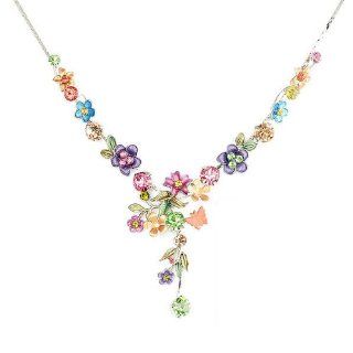 Glamorousky Colorful Flower and Tiny Butterfly Necklace with Multi color Swarovski Element Crystals   40cm + 8cm extension chain (979): Glamorousky Jewelry: Jewelry