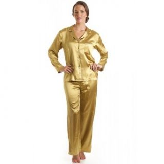 Camille Womens Ladies Satin Long Length Gold Pajamas Sizes 6 18 14 at  Womens Clothing store
