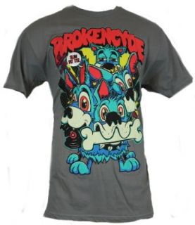 Brokencyde Mens T Shirt   Puppy Power Blue Dog Pack Image on Gray: Clothing