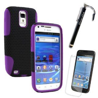 MINITURTLE Samsung Galaxy S2 Hercules T989 / SGH T989 (T mobile Version) Dual Layer Hybrid Mesh Shield Protector Cover Case with Bonus Screen Protective Film and Stylus Pen (Black and Purple): Cell Phones & Accessories