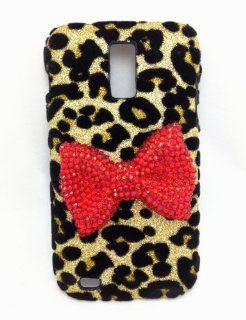 Bling Shiny 3D Pink BOW Leopard Case Cover For Samsung Galaxy S II Hercules (SGH T989) **Only For T Mobile Model** (Red Bow): Cell Phones & Accessories