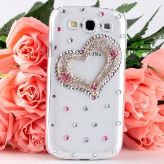 Bling Diamond Pink silver heart Clear Hard Back Case Cover for Samsung Galaxy S3 i9300 Phone: Cell Phones & Accessories