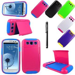 For Samsung Galaxy S3 S 3 III i9300 TopOnDeal TM Pink and Blue Hybrid ID and Credit Card Holder With Stand Hard and Soft Case Cover+Stylus Touch Pen (Pink and Blue): Cell Phones & Accessories