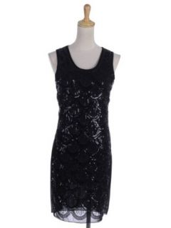Anna Kaci S/M Fit Black Scallop Fish Scale Design Sequin Embellished Shift Dress at  Womens Clothing store: